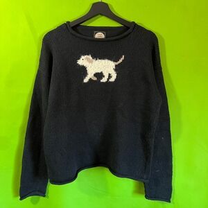 Planet Earth Sweaters Black Cotton Hand Loomed Dog Fire Hydrant Sweater Large